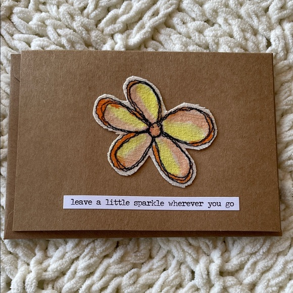 Handmade Greeting Cards Set of Two Whimsical Embroidered Flower on Cardstock - Picture 2 of 4